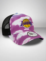 LA Lakers Cloud All Over Print Purple A-Frame Trucker Cap