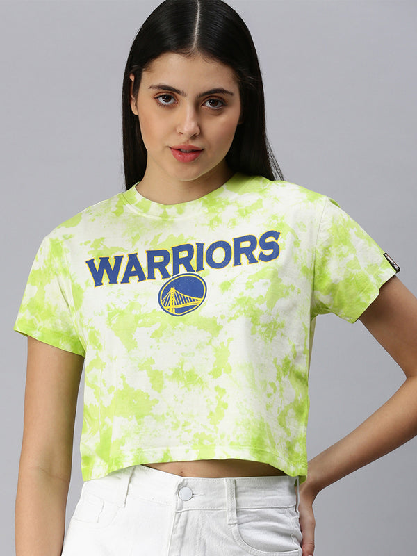 Golden State Warriors: Tie & Dye Crop Top- Neon Green