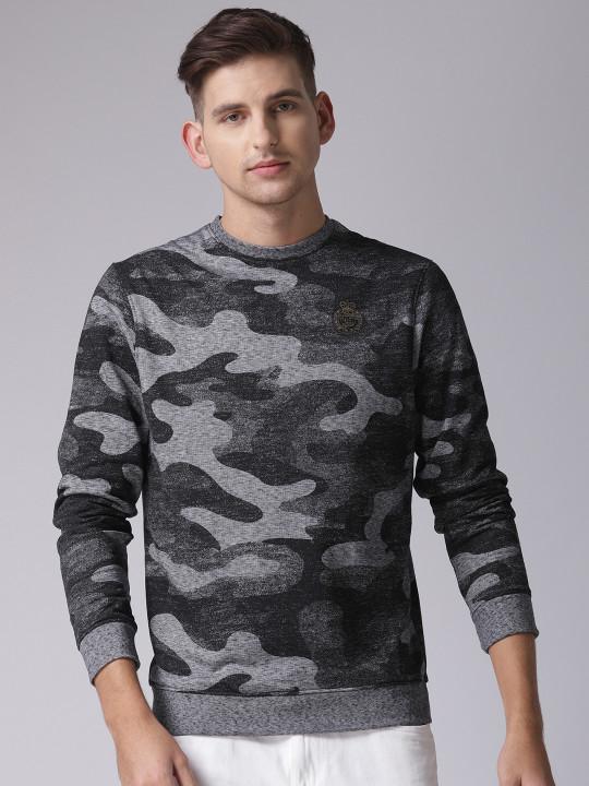 YWC Black & Grey Self Design Sweatshirt