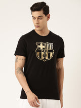 FC Barcelona: Gold Foil Printed T-Shirt - Black