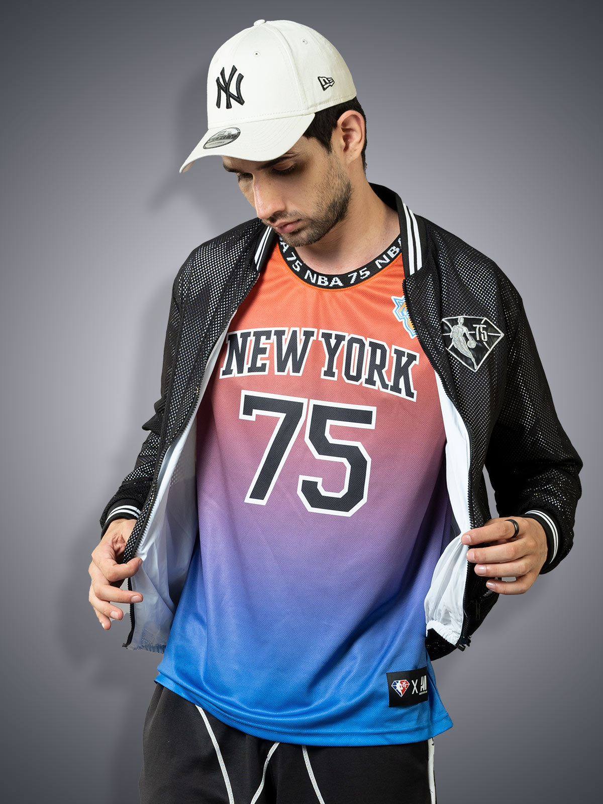 New York Knicks Shirt Adult L Blue 75th Anniversary Stadium NBA Apparel Men