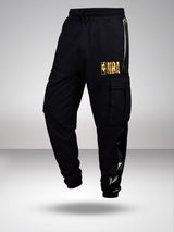 NBA: Faux PU Paneled Cargo Joggers- Black