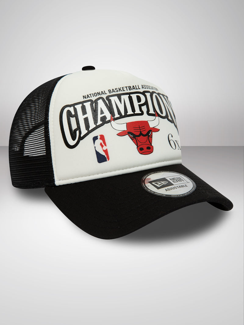 Chicago Bulls League Champions White A-Frame Trucker Cap