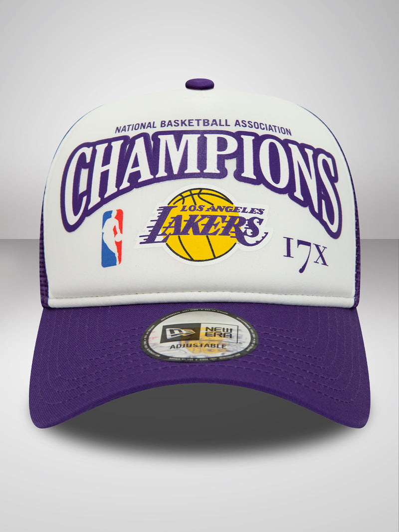 LA Lakers League Champions Purple A-Frame Trucker Cap