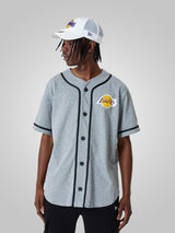 LA Lakers NBA Baseball Jersey Grey T-Shirt - New Era