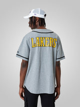 LA Lakers NBA Baseball Jersey Grey T-Shirt - New Era