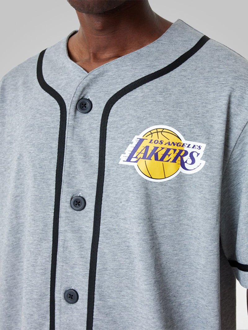 LA Lakers NBA Baseball Jersey Grey T-Shirt - New Era