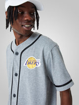 LA Lakers NBA Baseball Jersey Grey T-Shirt - New Era