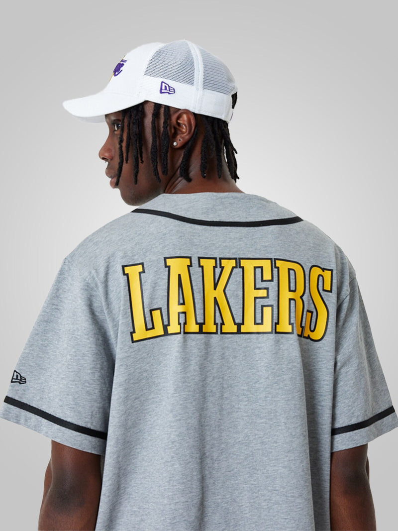 LA Lakers NBA Baseball Jersey Grey T-Shirt - New Era