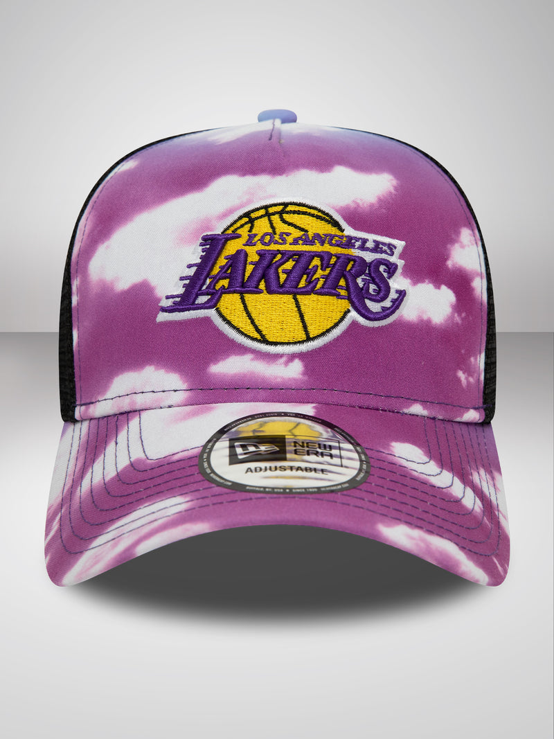 LA Lakers Cloud All Over Print Purple A-Frame Trucker Cap