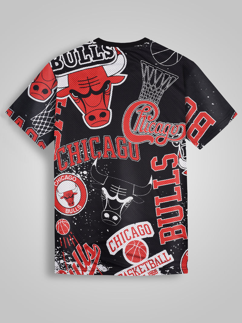 Chicago Bulls: Oversized Mesh AOP T Shirt S / Black