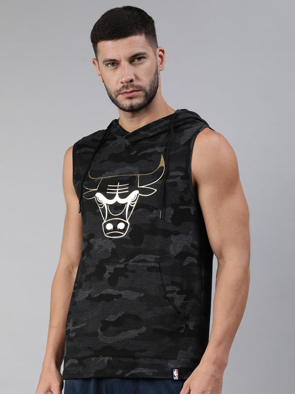 Chicago Bulls: Gold Foil Sleeveless Hoodie - Anthra Melange