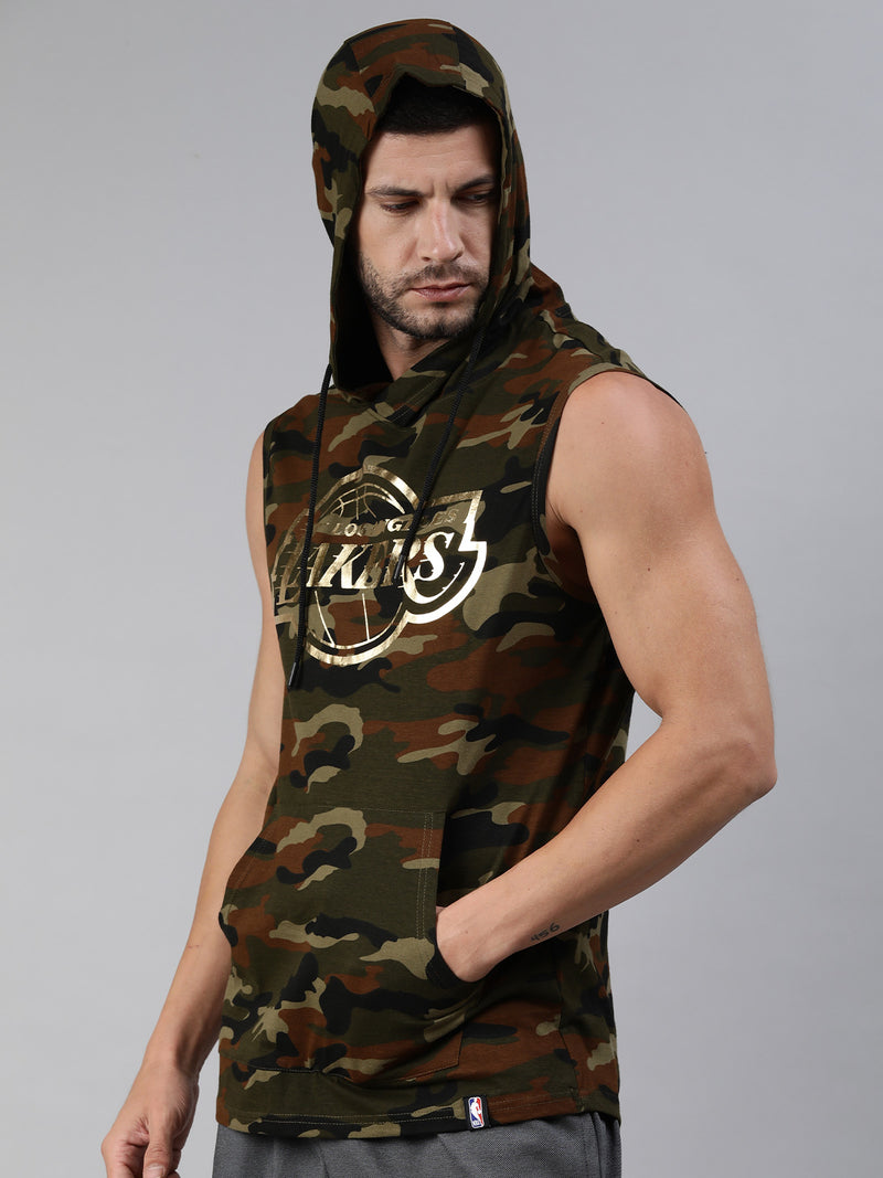 Los Angeles Lakers: Gold Foil Sleeveless Hoodie - Olive Green