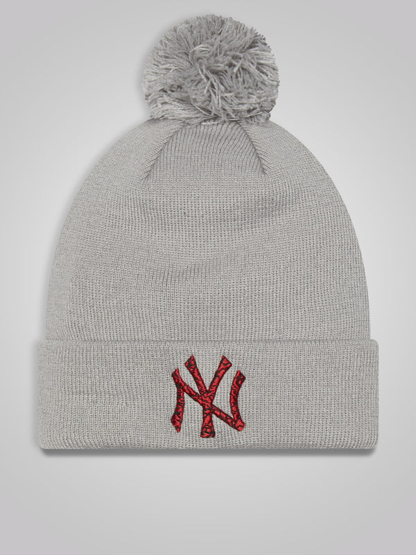 New York Yankees Infill Grey Bobble Beanie Hat