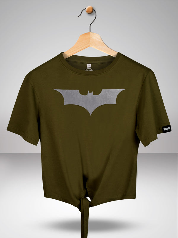 Batman: Gun Metal Crest Tie Top- Olive Green
