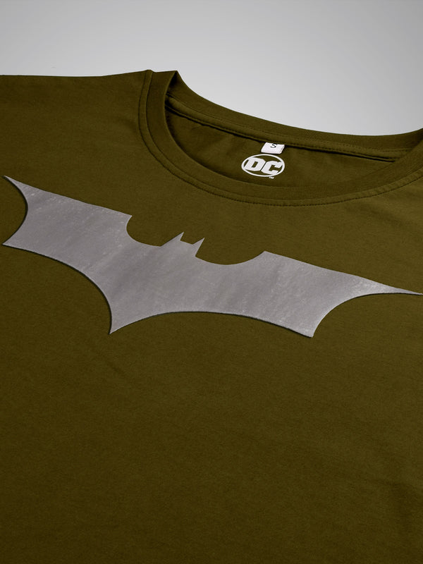 Batman: Gun Metal Crest Tie Top- Olive Green