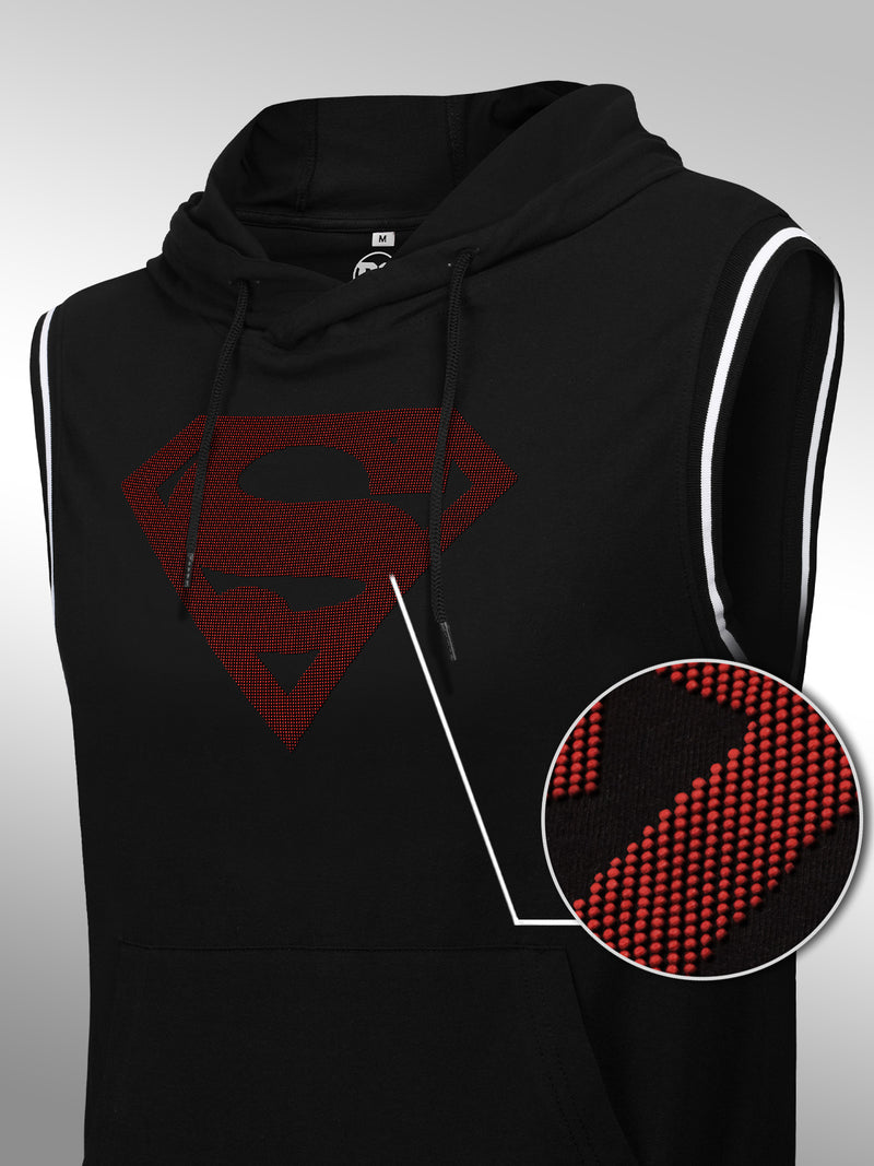 Superman: Sleeveless Hoodie- Black