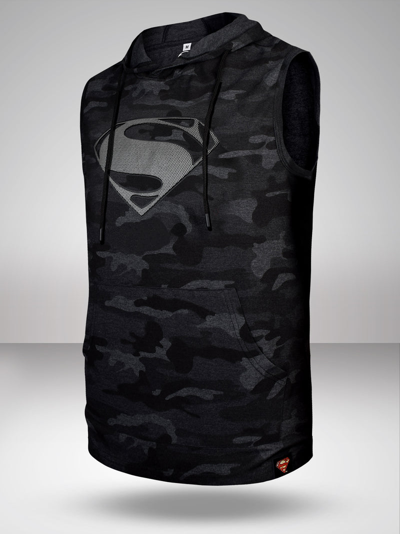 Superman: Combat Sleeveless Hoodie- Anthra Melange