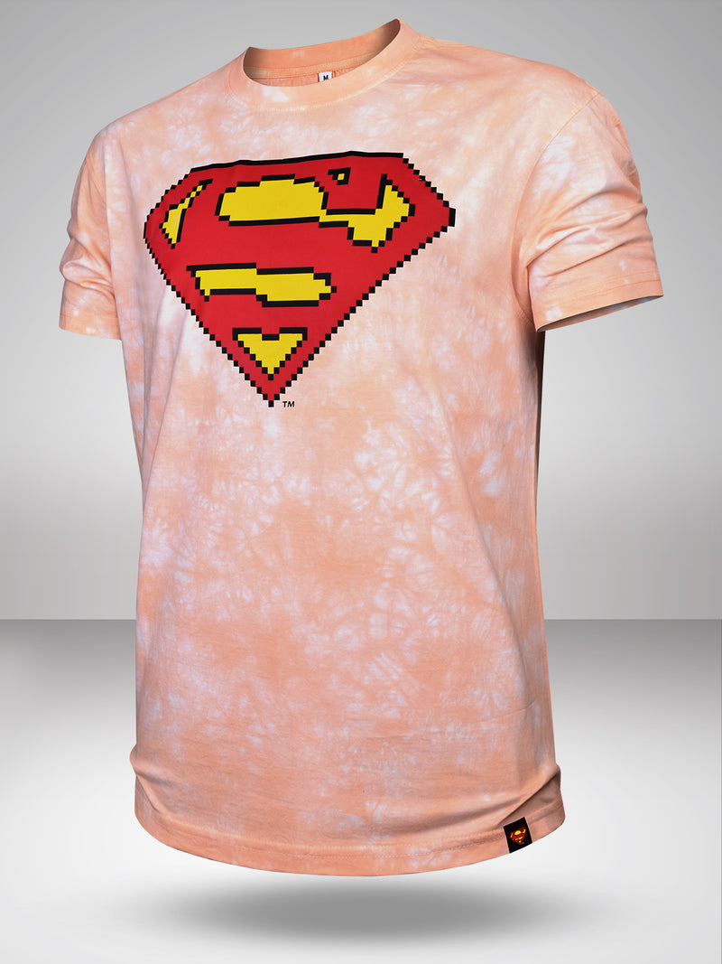 Superman: Pixelated Tie & Dye T-Shirt - Coral