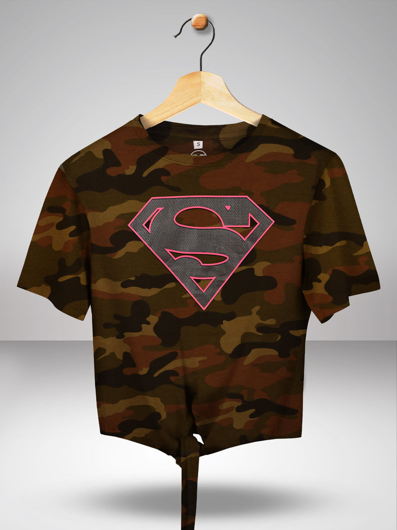 Superman: Womens Combat Crop Top - Olive Green