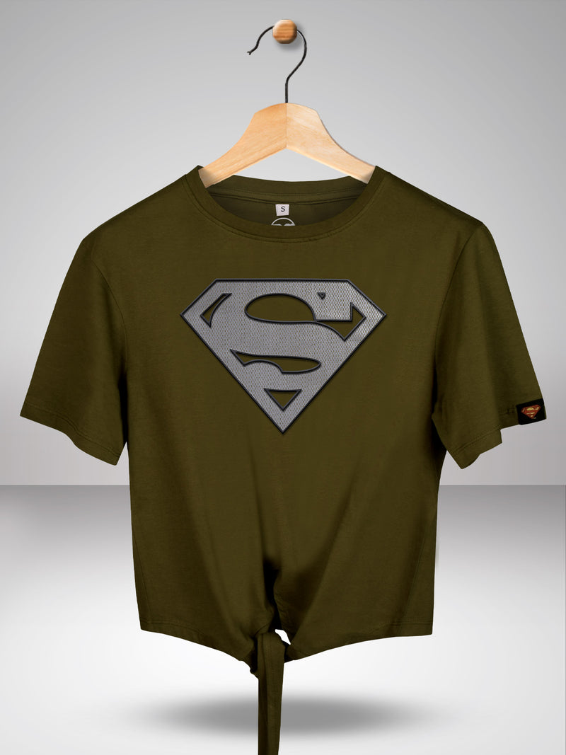 Superman: Classic Crest Tie Top- Olive Green