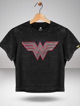 Wonder Woman: 3D Crest Crop Top - Anthra Melange