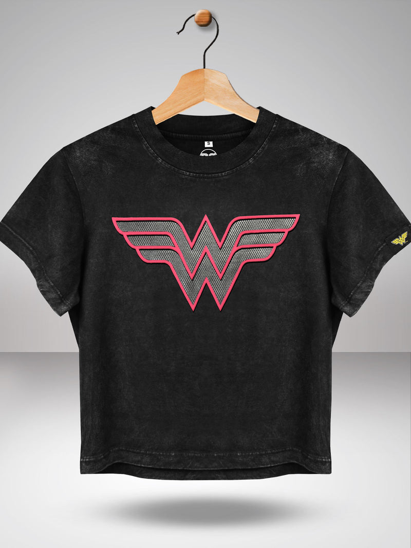 Wonder Woman: 3D Crest Crop Top - Anthra Melange