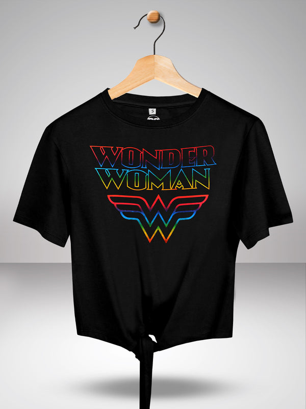 Wonder Woman: Rainbow Foil Tie Top - Black