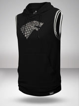 GOT: House Stark 3D Print Sleeveless Hoodie- Black