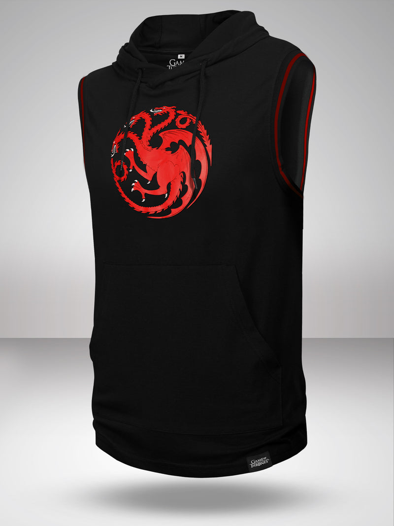 GOT: House Targaryen 3D Print Sleeveless Hoodie- Black