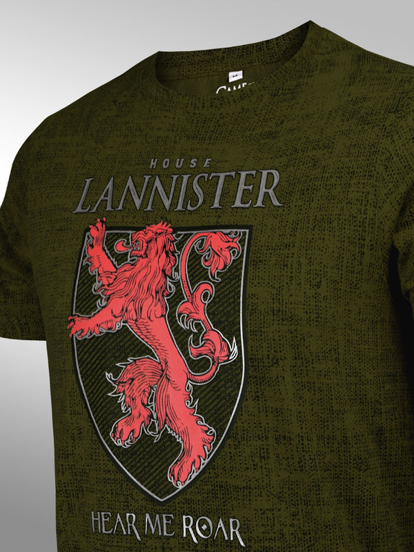 GOT: House Lannister Hear me Roar T-Shirt - Grunge Olive Green