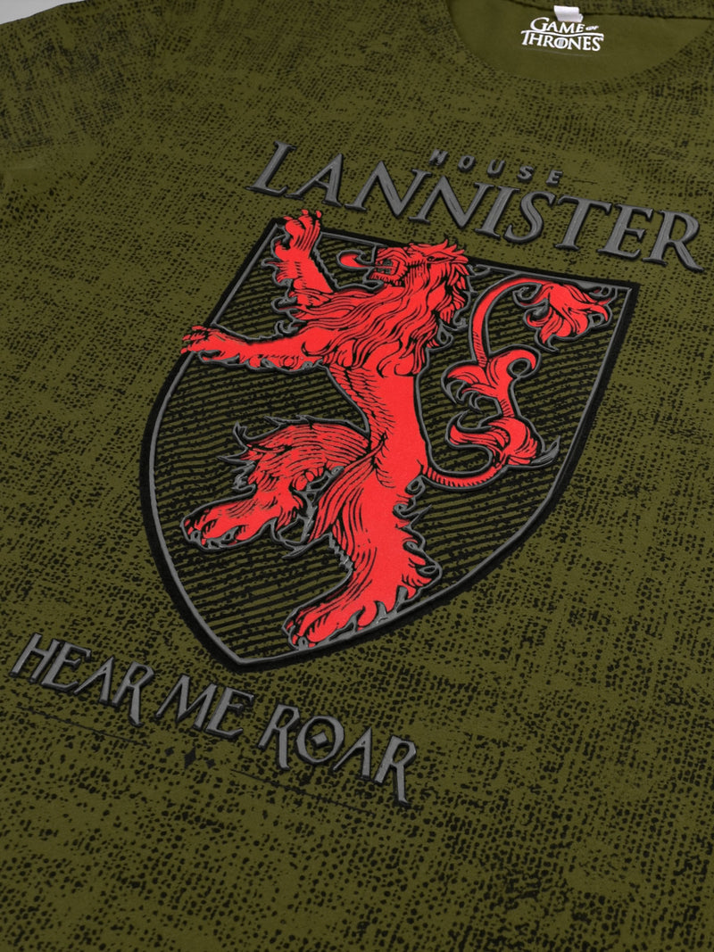 GOT: House Lannister Hear me Roar T-Shirt - Grunge Olive Green