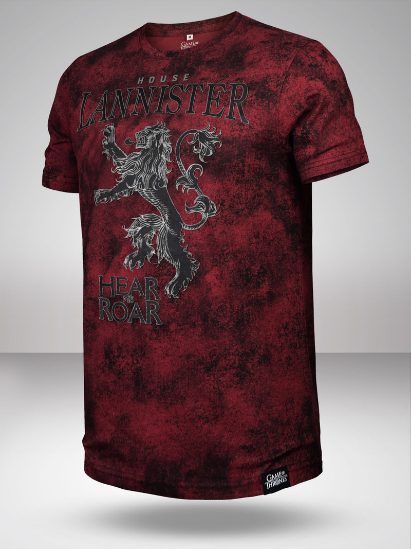 GOT: House Lannister Vintage 3D Crest T-Shirt - Grunge Burgundy