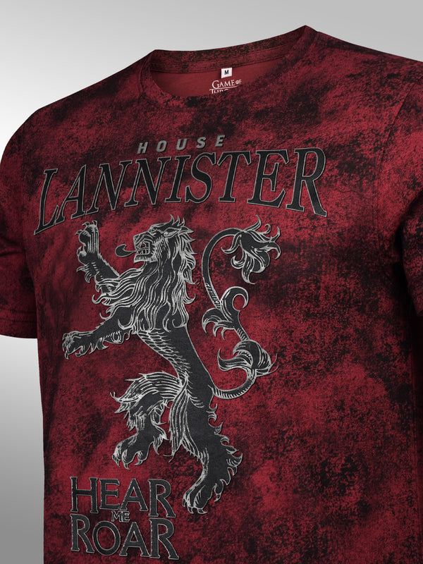 GOT: House Lannister Vintage 3D Crest T-Shirt - Grunge Burgundy