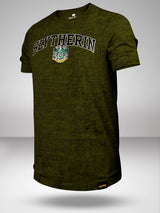 Harry Potter: Slytherin Vintage Varsity T-Shirt - Grunge Olive Green