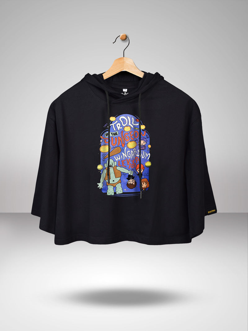 Harry Potter: Troll In The Dungeon Oversized Crop Hoodie - Black