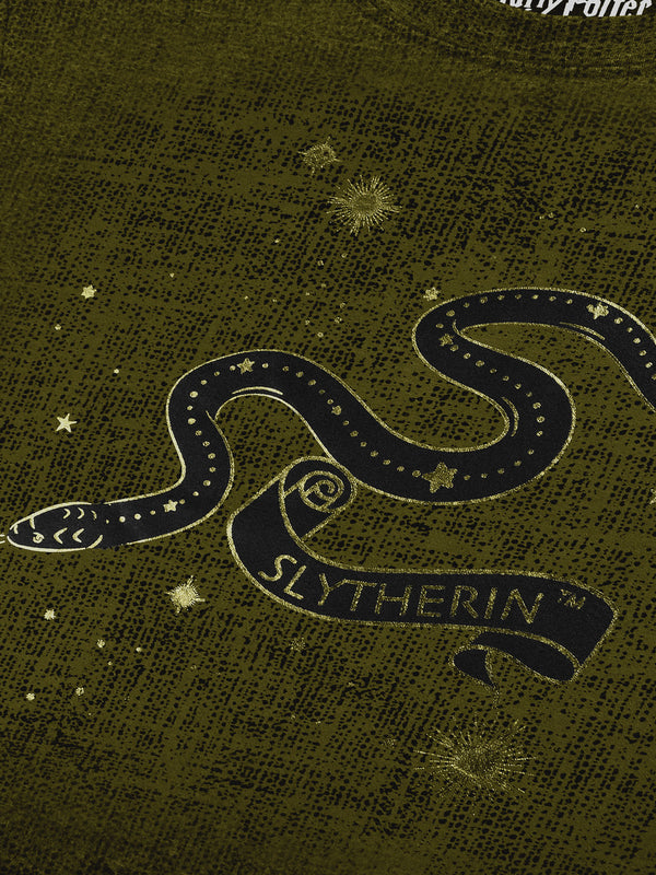 Harry Potter: Slytherin Constellation Crop Top - Olive Green