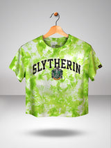Slytherin: Varsity Tie and Dye Crop Top - Neon Green