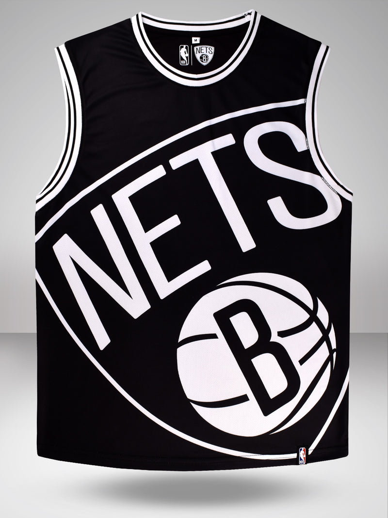 Brooklyn Nets: Oversized Logo Sleeveless Jersey - Black XL / Black