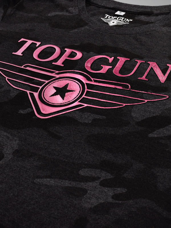Top Gun: Pink Foil Logo Print - Anthra Melange